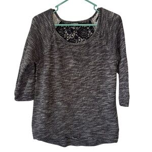 3/$20 Express Gray Knit 3/4 Sleeve Sweater with Black Lace